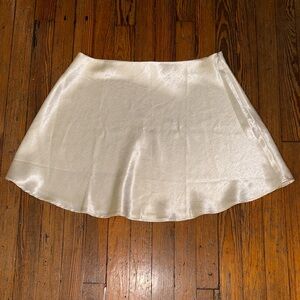 Fashion Nova Cream Satin Skater Skirt